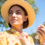 outdoor-close-portrait-woman-yellow-summer-dress-hat-sunny-day-time-hold-mobile-phone-look-left_343596-6121
